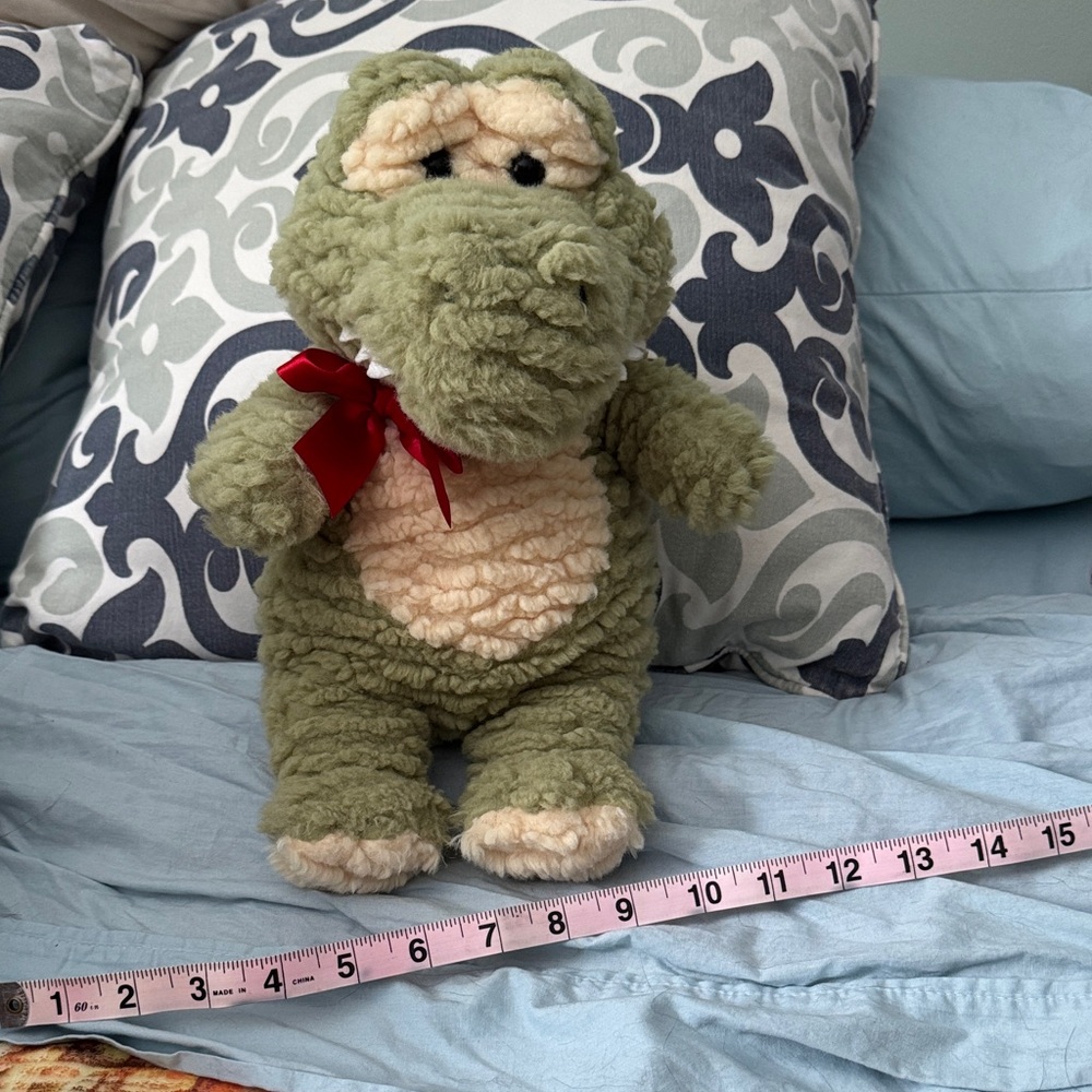 Green Plush Alligator Stuffed Animal with Red Bow